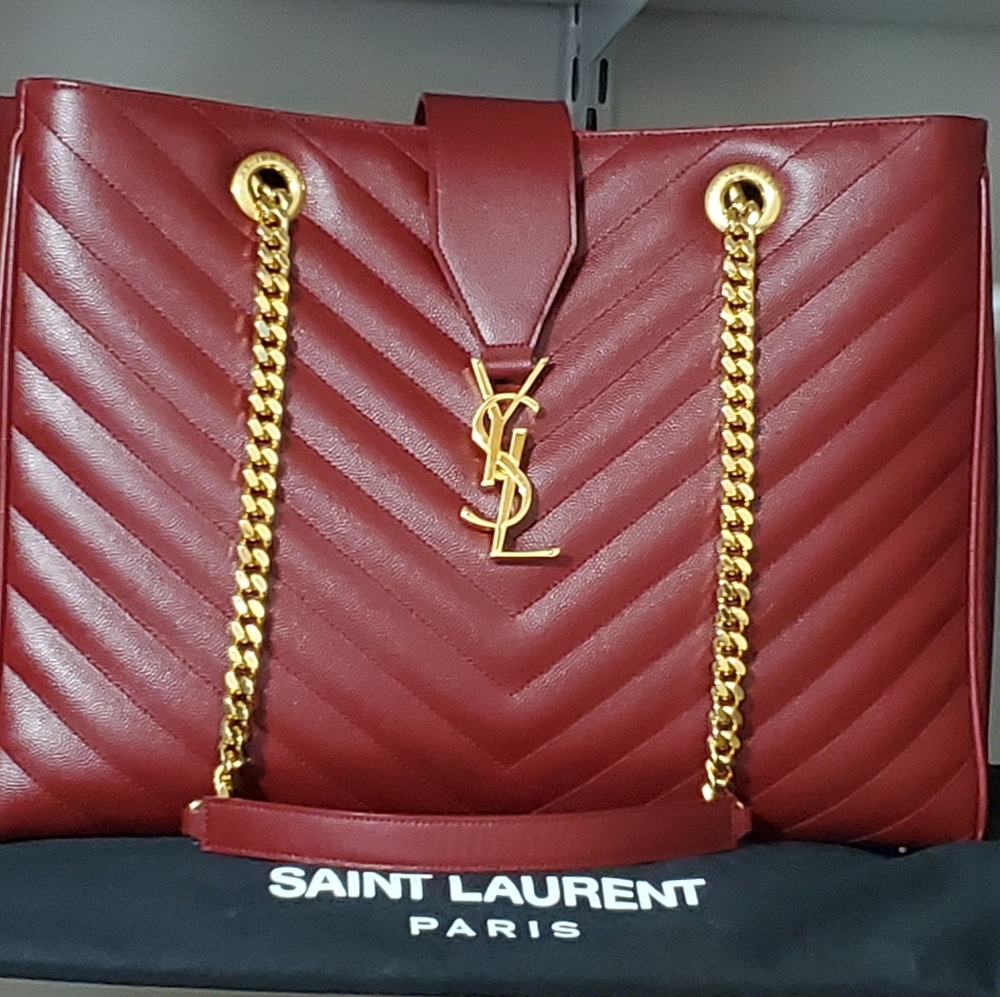 Saint Laurent Grain Matelasse Chevron Monogram Red